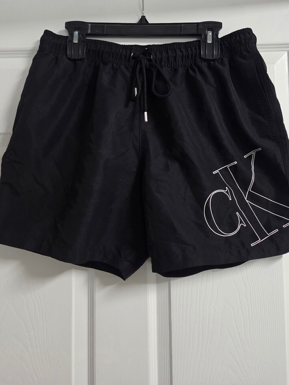 Mens NWOT Calvin Klein Black Swim Shorts with White CK Outline Size XL